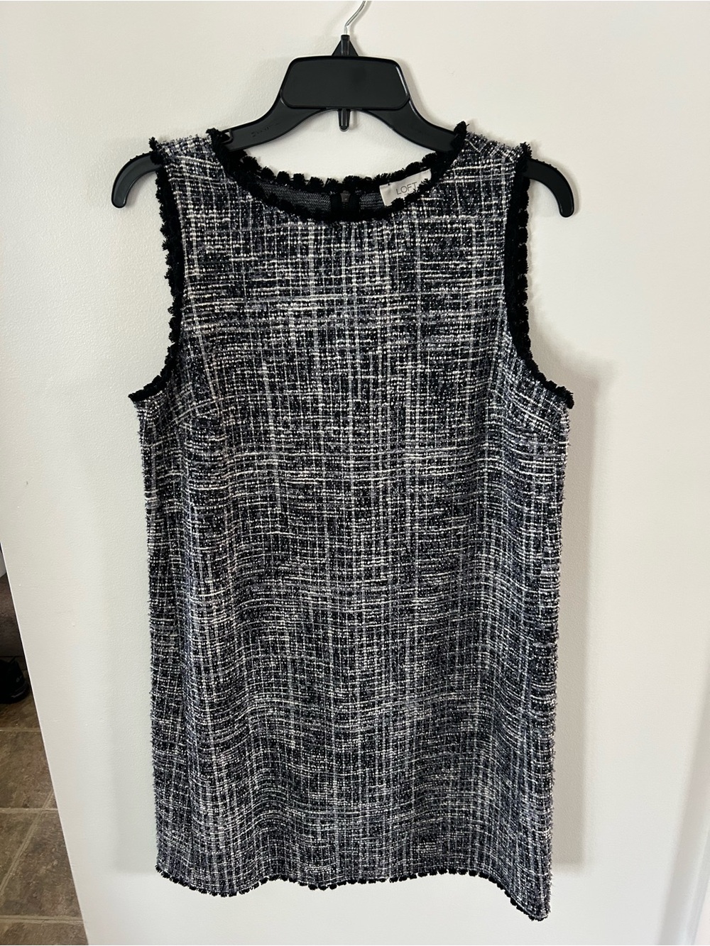 LOFT Black & White Tweed Sleeveless Shift Dress